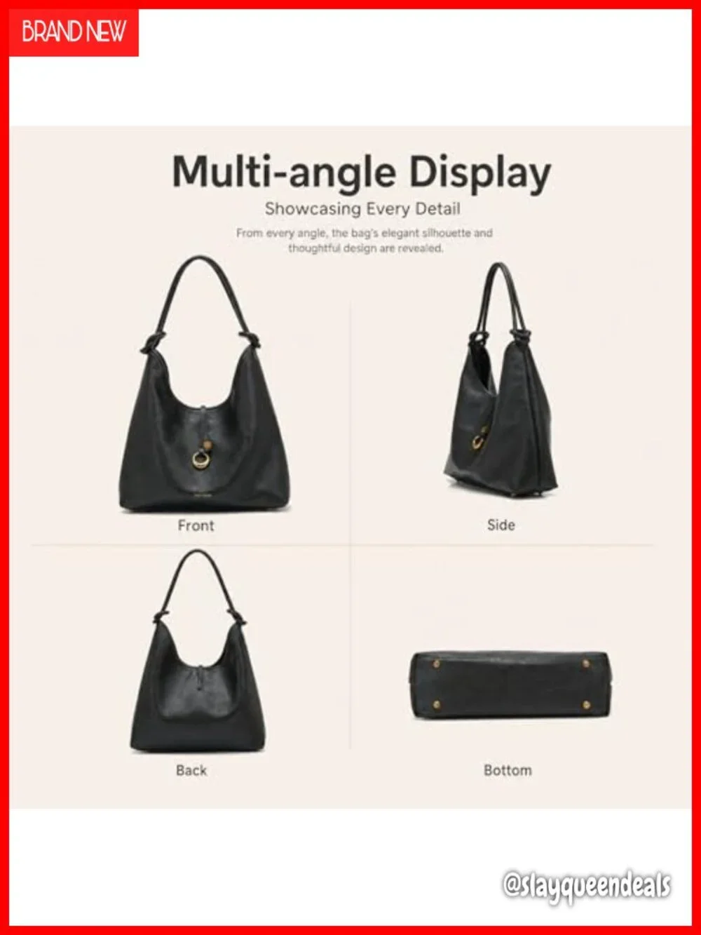 Vegan leather hobo bag with detachable pouch, slouchy shoulder purse